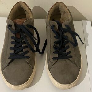 Men's Low-Top Suede Sneakers in Olive with Navy Laces